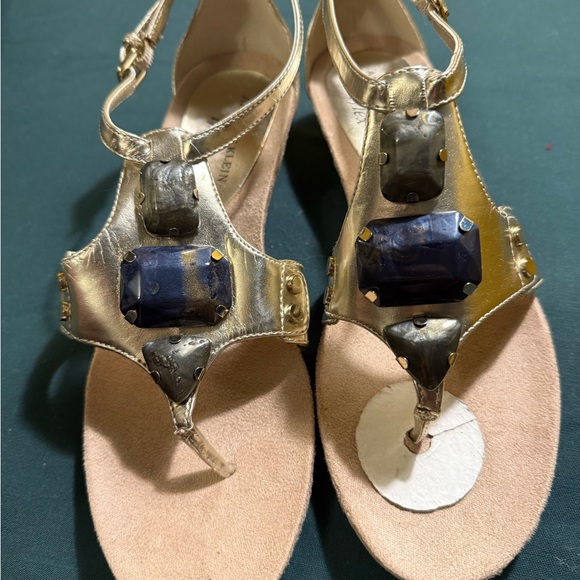 Anne Klein Gold Sandals with Gemstone Accents - Picture 1 of 8